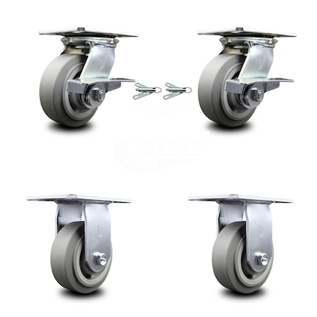 Service Caster 5 Inch Thermoplastic Rubber Caster Brakes/Swivel Locks and 2 Rigid SCC, 2PK SCC-35S520-TPRRF-SLB-BSL-2-R-2